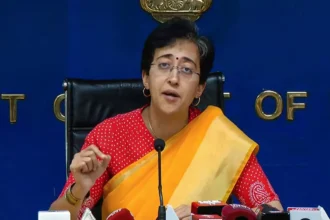 Atishi Marlena Singh, the new Delhi Chief Minister, addressing the public.