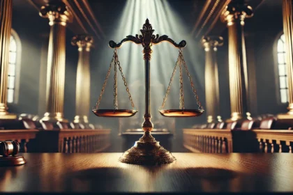 Justice scale representing the legal proceedings and investigation into the crime.