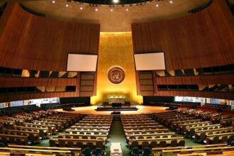 United Nations headquarters, representing the UN Summit Action Days 2024.