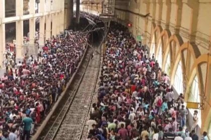 SIGN OF THINGS TO COME: The Velachery railway station bursts at the seams as people wait to catch a train to attend the IAF show at the Marina beach in Chennai on Sunday.